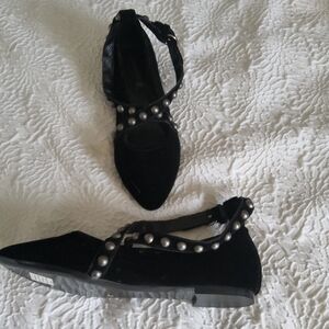 Alberta Ferretti Black Flats w/ Silver Details